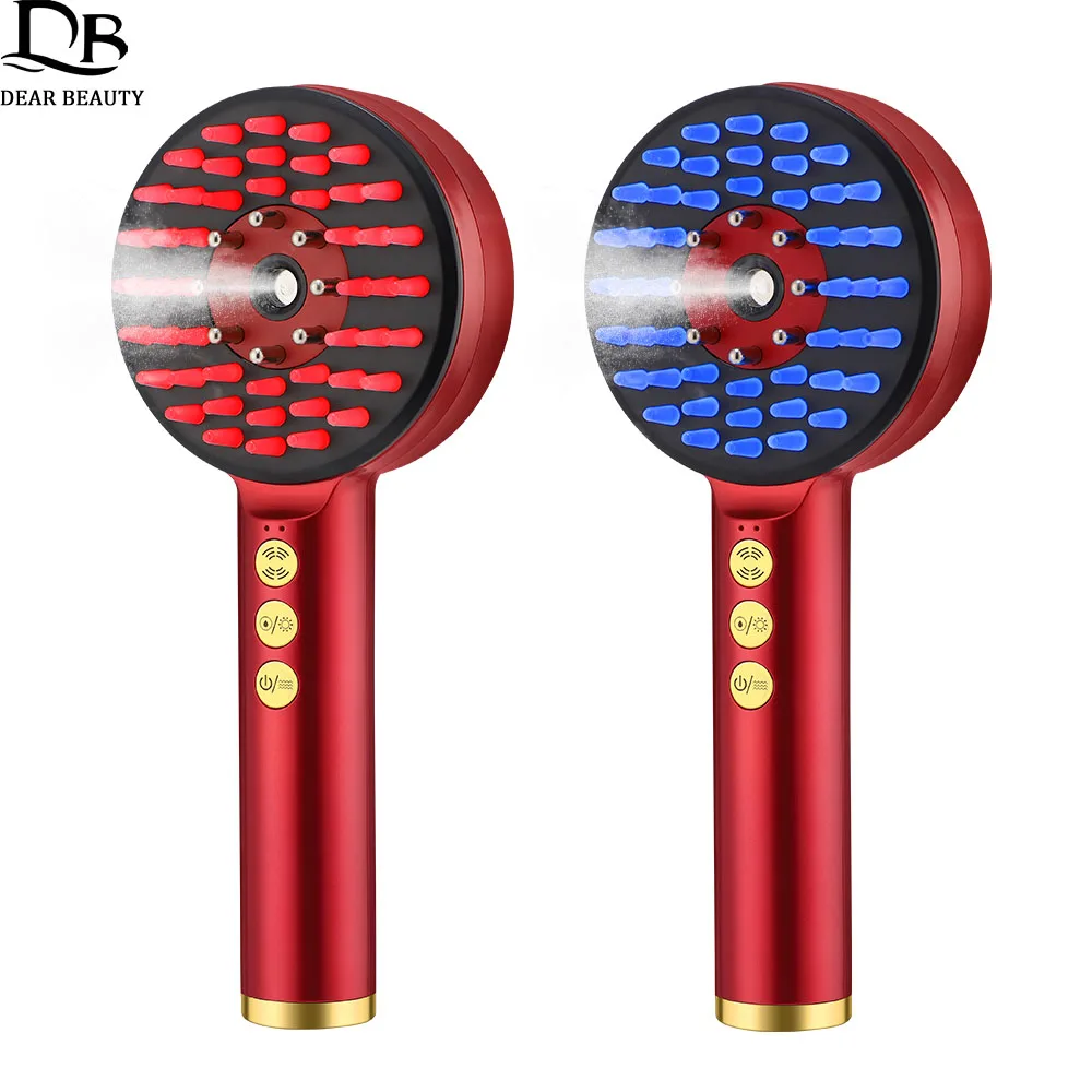 

EMS Electric Massage Comb Red Blue Light Therapy Vibration Head Massager Hair Oil Applicator Nano Spray Scalp Massage Brush