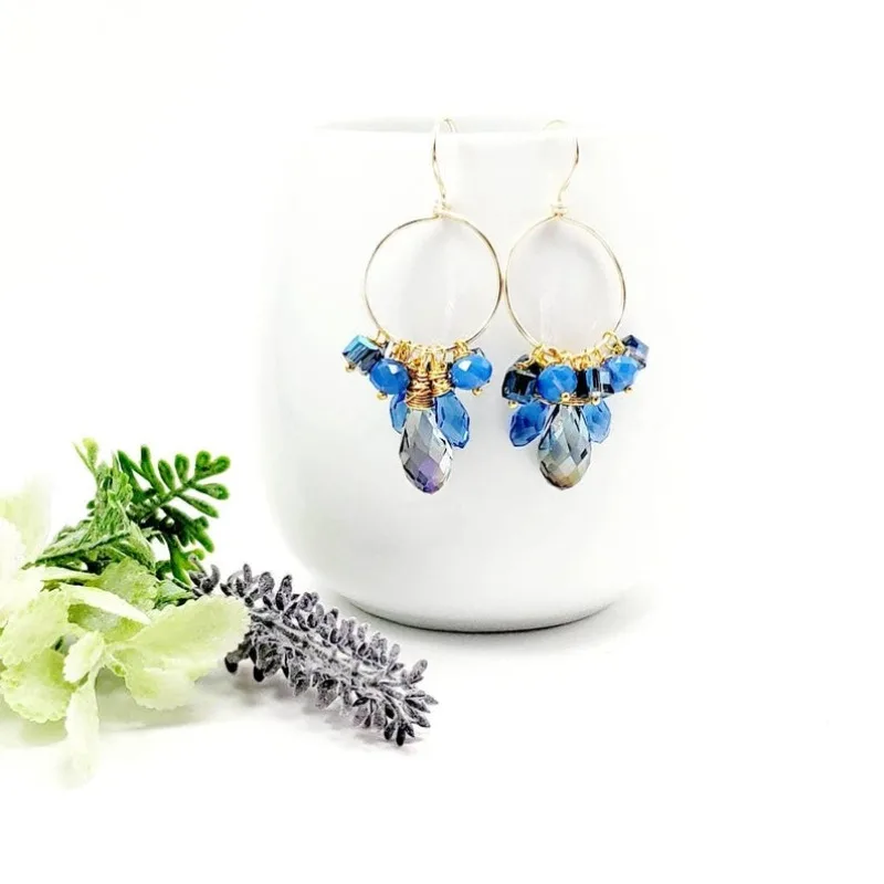 Crystal ring earrings, Bohemian-style ring earrings