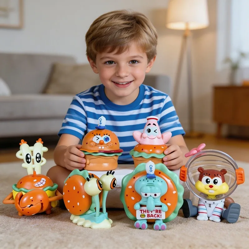 

6PCS Hot SpongeBob SquarePants Series Figure Cartoon Character Exquisite Creativity Cute Model Boys and Girls Gifts