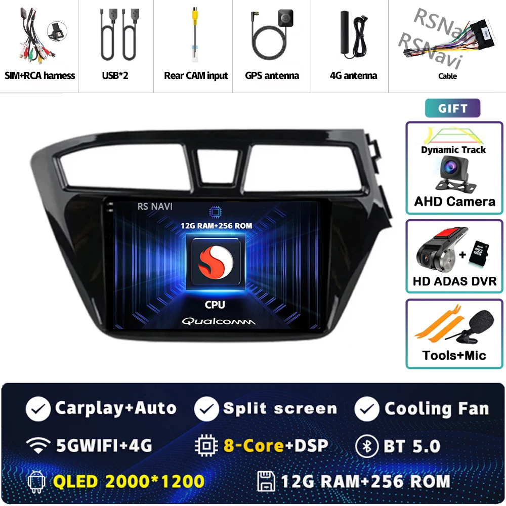 Android 15 wifi + 4G Carplay AUTO Autoradio Voor Hyundai I20 RHD 2015 2016 2017 2018 Navigatie GPS Video speler Stereo Multimedia