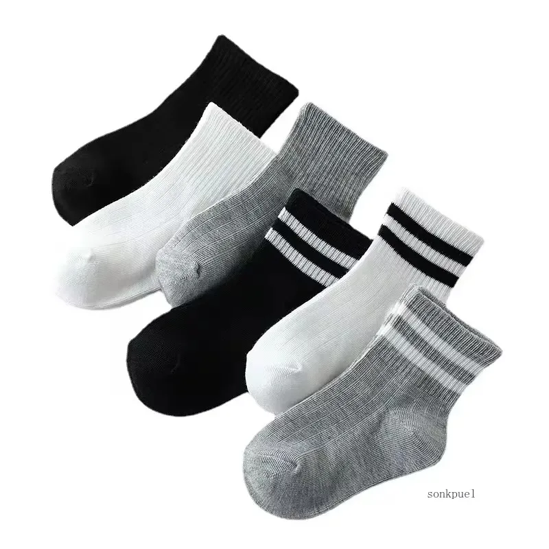 5Pairs/Lot Black White Kids Socks Casual Baby Girls Boys Cotton Stripe Mesh Summer Autumn Preppy Children Socks