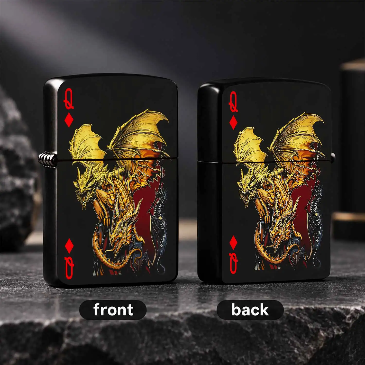 Vibrant Of Diamonds Dragon Pattern Decorative Pocket Lighter, Stylish Dual Golden Dragons Themed Art Ornament, Ideal For Daily Casual Carry, Party, Outdoor Activities, Unique Creative Gift For Dragon Lovers And Collecto A Humorous And Inter