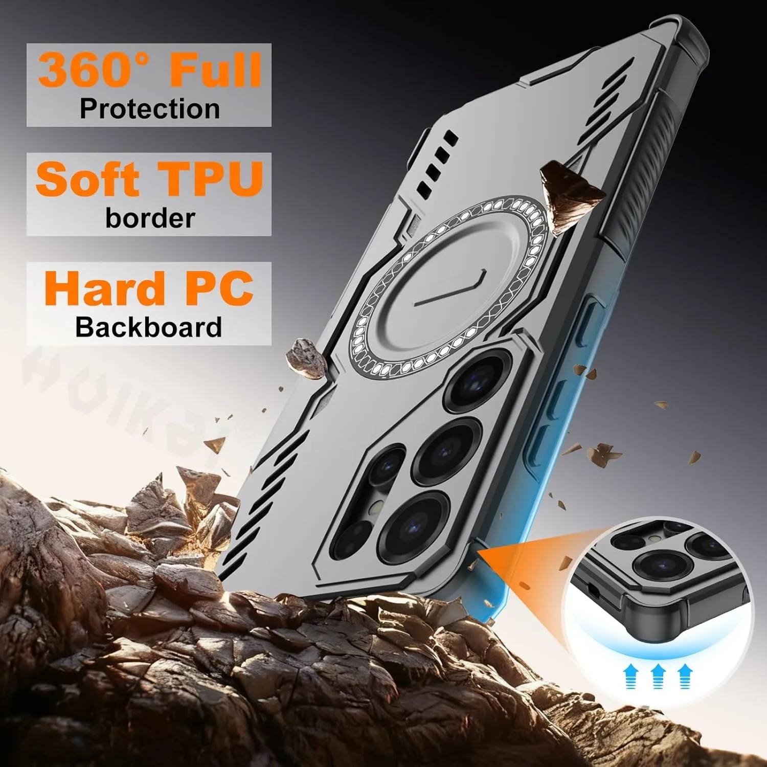 Etui na Samsung S25 Ultra S24 S25 FE A56 A17, magnetyczne, odprowadzające ciepło, o stopniu wojskowym, antypoślizgowe, z ochroną obiektywu aparatu przed upadkiem. — zdjęcie produktu 4