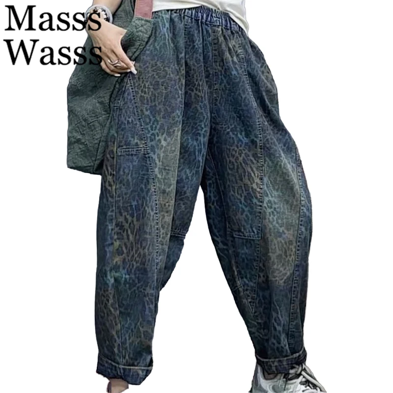 

Masss Wasss Leopard Spring Loose Women Printed Fashion Jeans Streetwear Vintage Denim Pants Ladies Classic Casual Harem Trousers