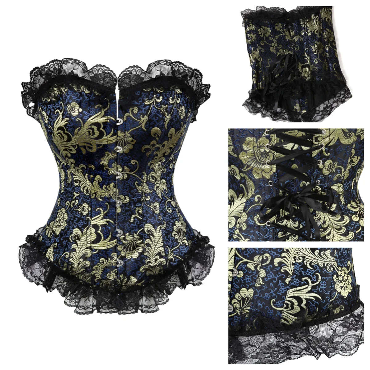 Womens Vintage Corsets Embroidery Corset Lace Up Bustier Bridal Overbust Palace Classic Brocade Fiesta Party Costumes Plus Size