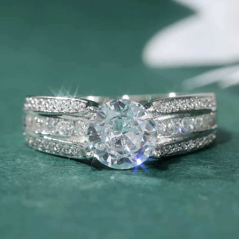 Exquisiter silberfarbener, mit weißen CZ-Steinen eingelegter Damenring, geometrischer Schmuck für den täglichen Gebrauch, Party- und Hochzeitsschmuck – Detail 1
