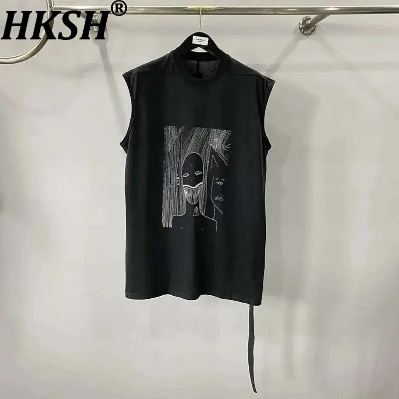 

Мужская летняя новинка HKSH: Майка-жилет в стиле Dark Street с принтом, свободного кроя, оверсайз, с рваными краями, в стиле Dark RO Chic, модель HK2032