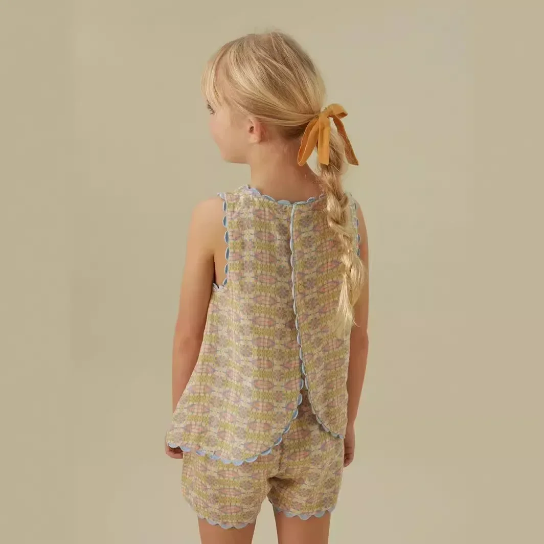 Apolina-Conjunto de dos piezas para niños y niñas, Top cruzado y pantalones cortos de estilo Rural, verano, 2024