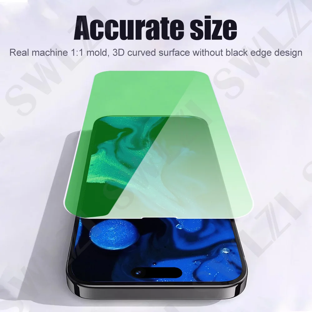 3Pcs Tempered Glass Protective Film for Iphone 16 Pro Max 15 Green Glass Smartphone Screen Protector 14 Plus 13 12 Mini 11 Pro