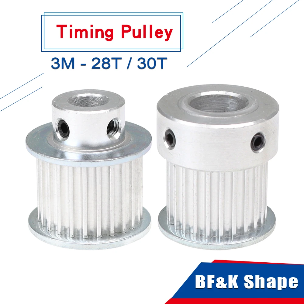 3M 28T 30T Pulley Wheel Arc Tooth Bore 5/6/6.35/8/10/12mm Aluminum Pulley Wheel BF Shape For 3M Timing Belt Width 6/10/15mm