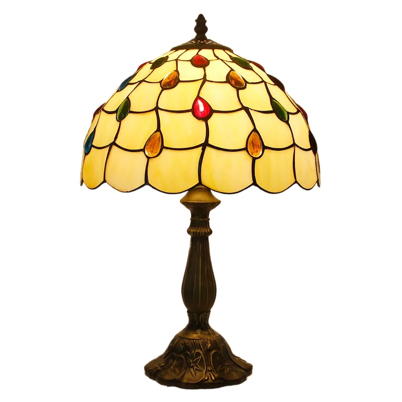 12inch 30cm Lamparas De Mesa Desk Night Light Coyote Stained Glass Tiffany Lampshade Pastoral Bedside Table Lamp