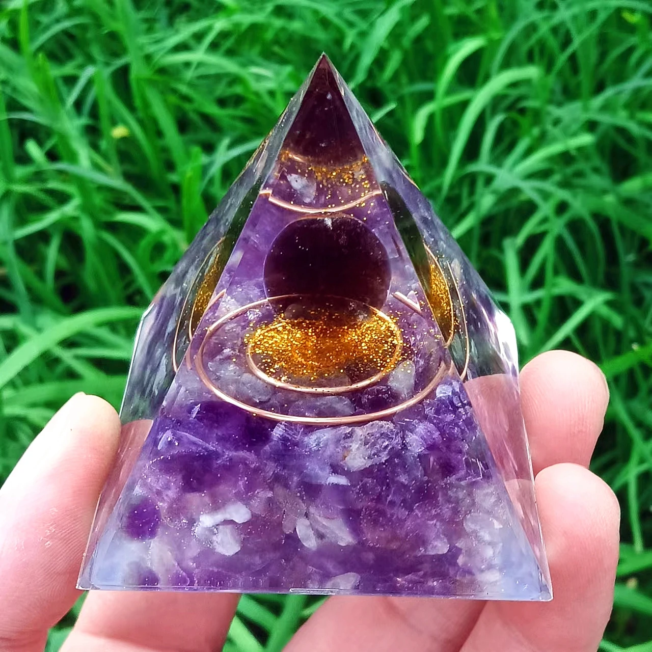 Energy Generator Orgone Pyramid Amethyst Peridot Healing Natural Crystal Reiki Chakra Generator Orgonite Pyramid Meditation Tool