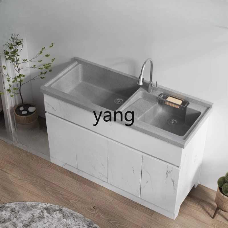 

YHM Double Basin Laundry Sink Integrated Basin with Slanted Washboard for Balcony