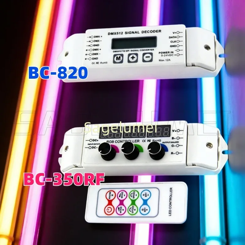 DC12V-DC24V Output RGB Led 5050 3528 Strip Controller RF Remote Knob Dimmer 5-24V BC-820 DMX512 Signal Decoder LCD Menu Display