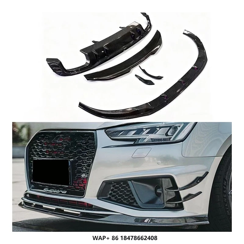 

For 17-19 A4 S4 Carbon Fiber Small Surround Front Lip Rear Lip Wind Blade Tail Wing Bolt-On Universal Fitment