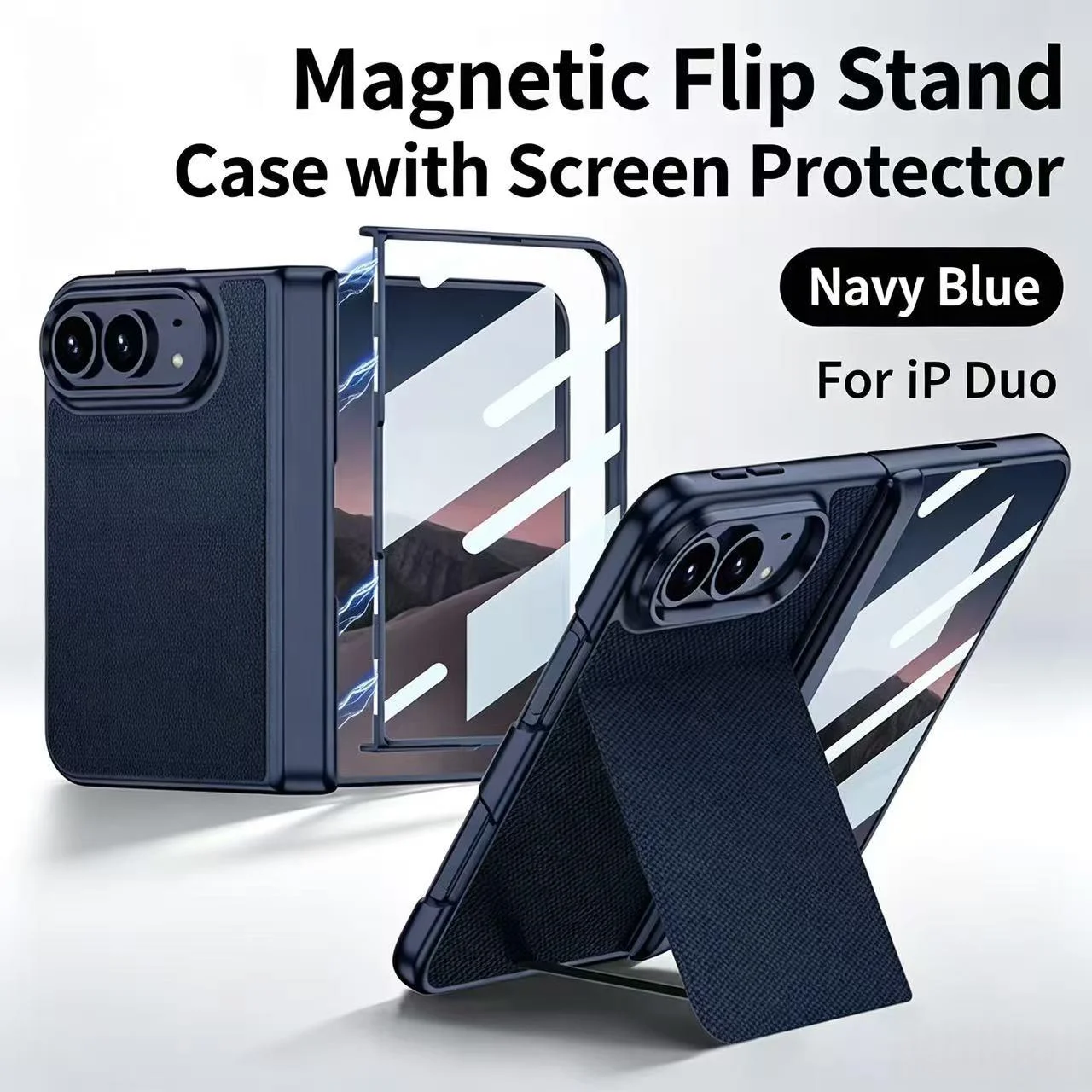 New For iPhone Duo technology woven bracket magnetic suction phone case, for MagSafe with front screen tempered glass