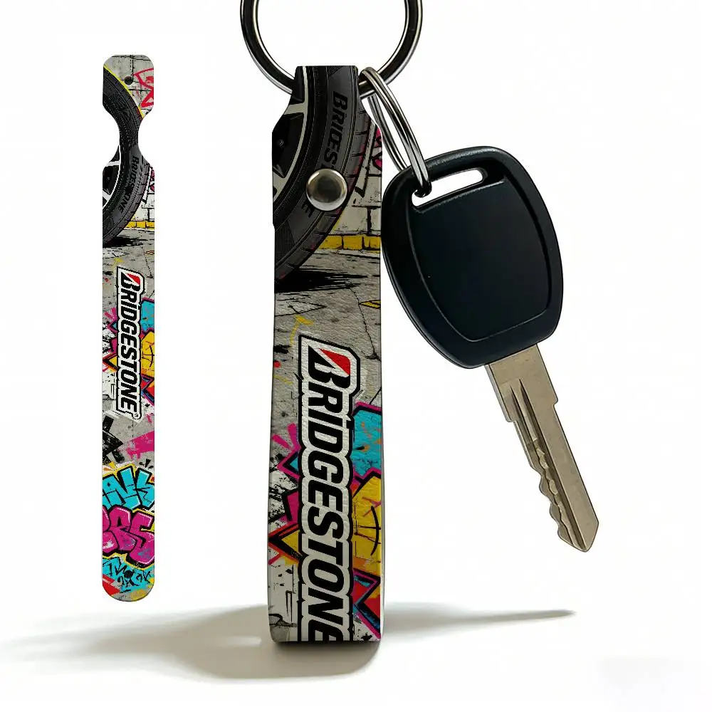 For Logo Bridgestone Soft PU Leather Motorcycle Keychain Lightweight Key Holder For Scooter Racing