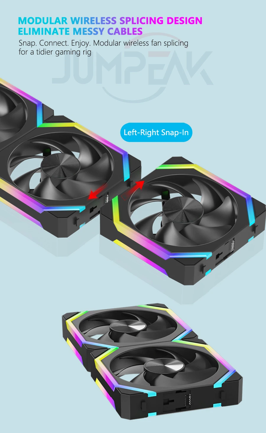 JUMPEAK CS120 ARGB Cooling Fan 360mm Modular Stackable Splicing PWM ...
