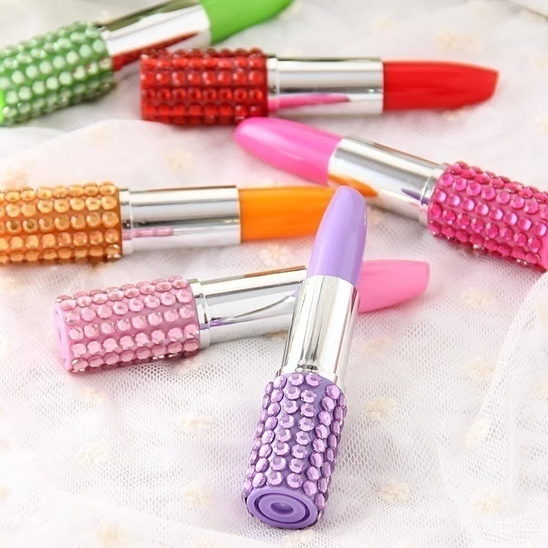 2Pcs Random Creative Stationery Cute Cartoon Korean Diamond Lipstick Pen Ballpoint School Office Accessories