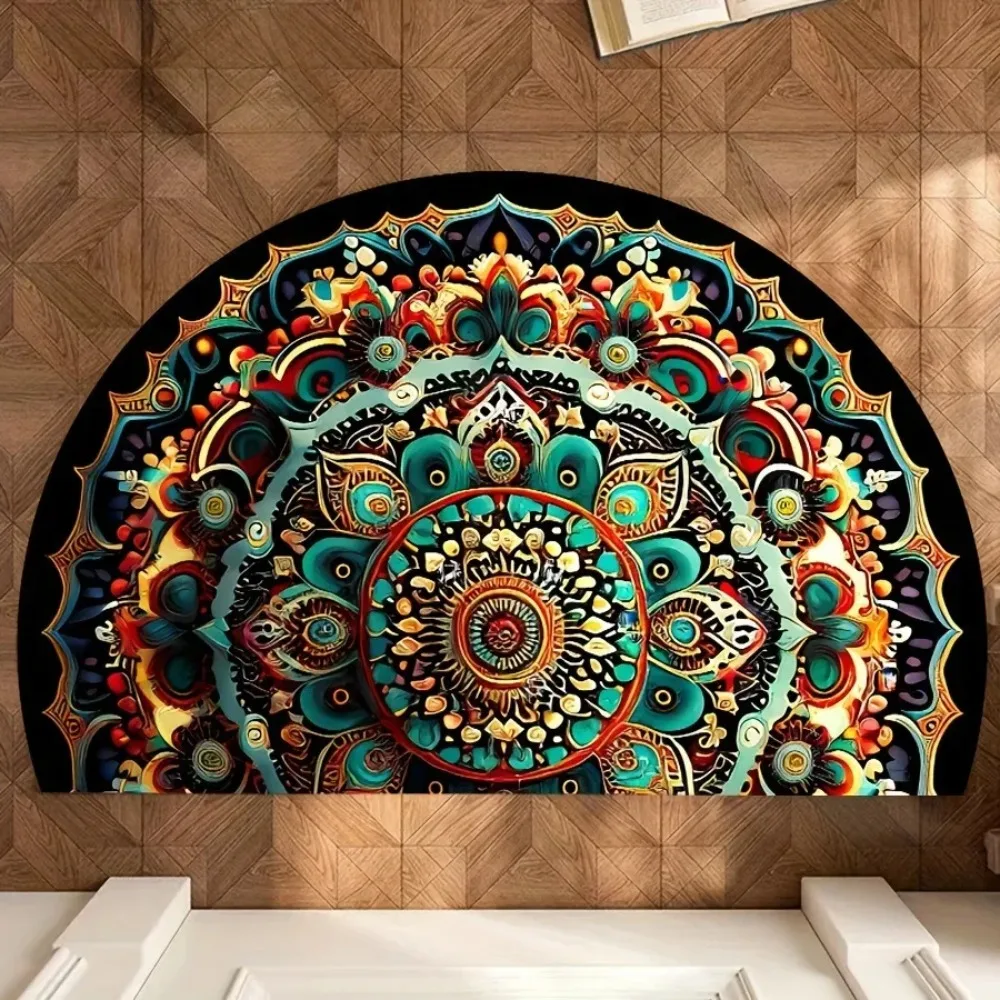 عالية الجودة عدم الانزلاق نصف جولة ممسحة بوهو زهرة الأزهار ترحيب السجاد قابل للغسل ماصة مدخل حصيرة داخلي في الهواء الطلق