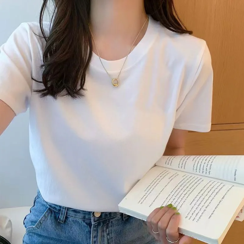 Women Summer Short Sleeve T Shirt 2026 Korean Loose Fit Casual Top INS Style Design Sense Niche Versatile Basic Tee