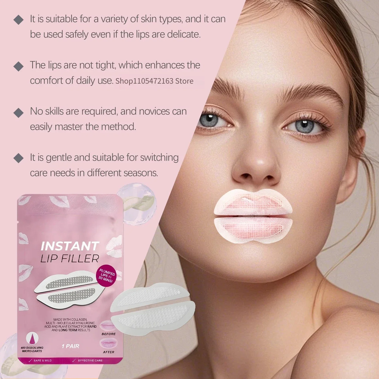 Microneedle Lip Plumper Patches for Plumper-Looking Lips, Smooth Lip Lines, Moisturizing & Nourishing Jelly Lip Treatment 1 Pair
