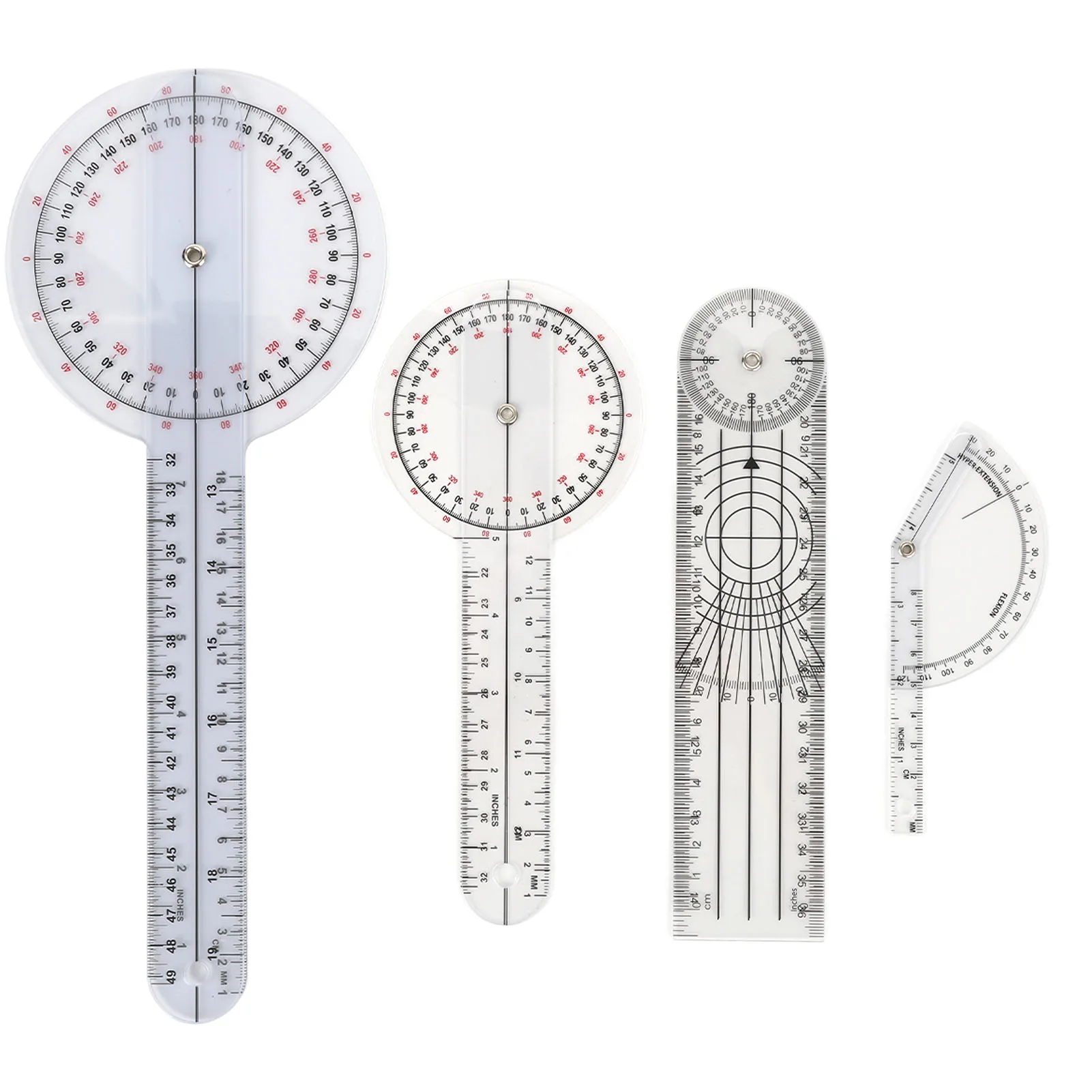 Goniometer Set Rotate 4pcs ABS Transparent Orthopedic Angle Measurement Ruler for Family Goniometer Ruler Set