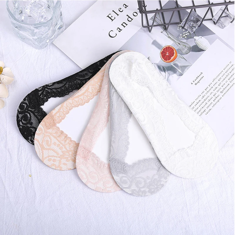 Lace Silicone Anti Slip Shallow Mouth Invisible Socks Low Price Items Cotton Stockings With Design Transparent Ankle Ice Silk