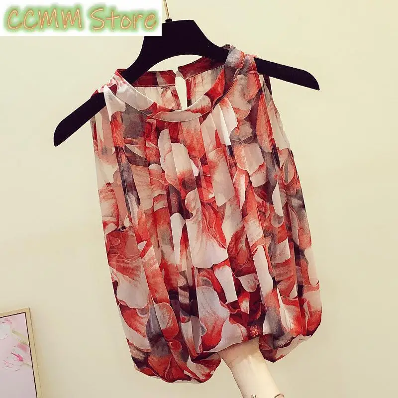 

Vintage Printed O-Neck Hollow Out Floral Sleeveless Blouse Women's Clothing Summer New Casual Pullovers Commuter Shirt