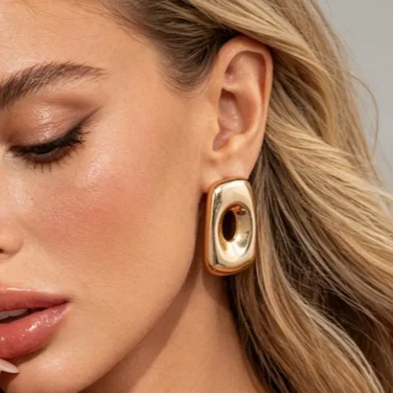 Trendy Geometric Concave Hollow Creative Stud Earrings Exaggerated PersonalitySquare Smooth Earrings for Women Fashion Jewelry