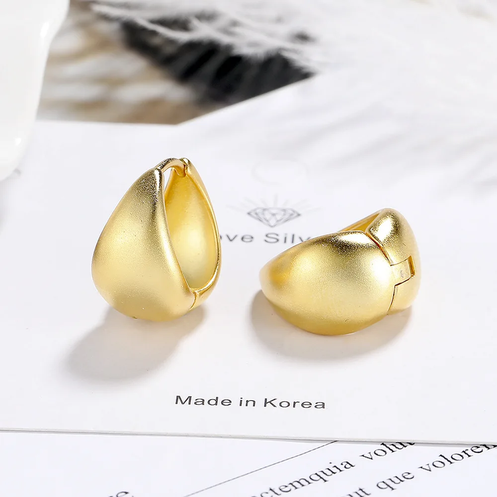 925 Sterling Silver Simple Wide Huggies Gothic Hoop Earrings for Women European Unisex Piercing Rock Jewelry Ear Buckles Aretes view 5