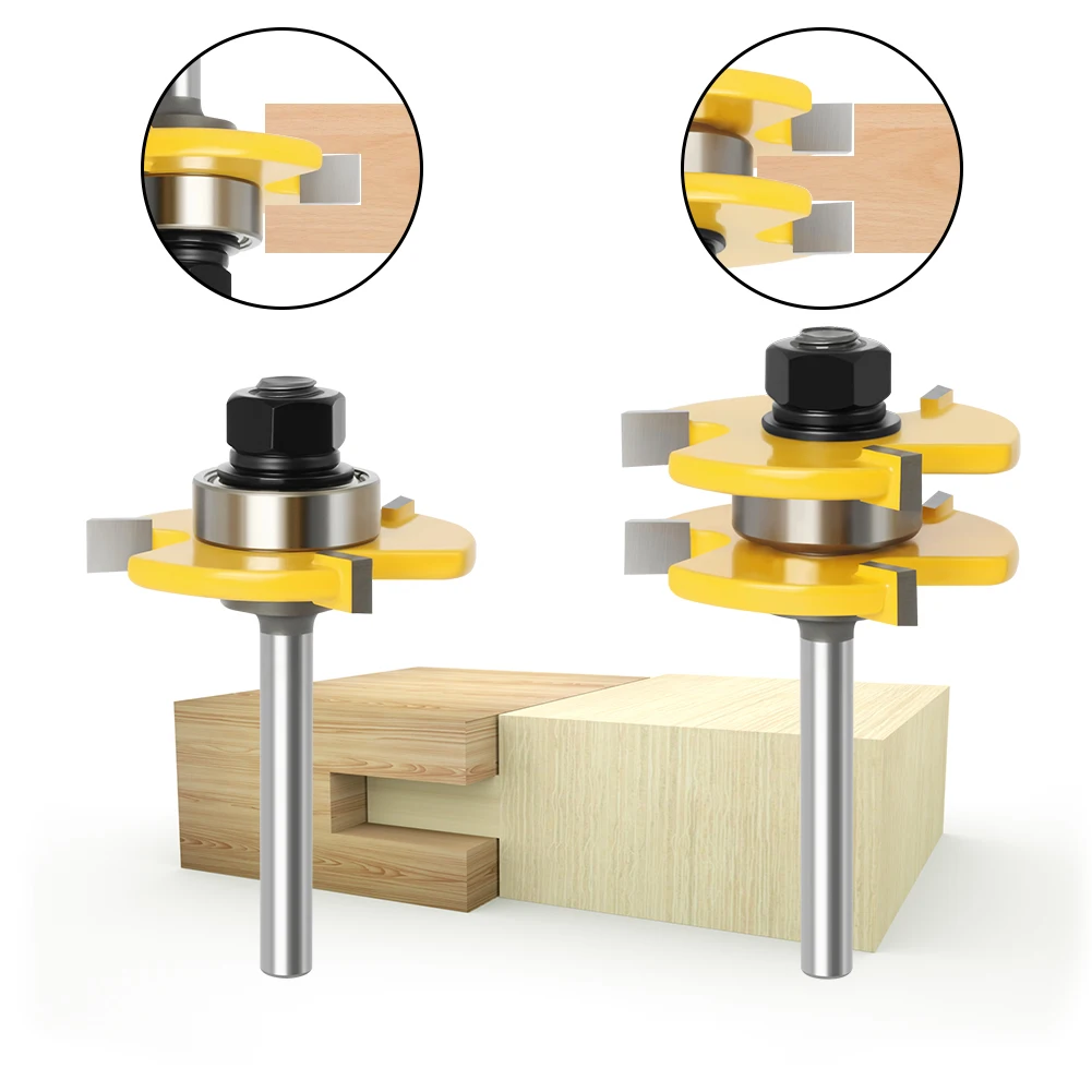 2Pcs 8mm Shank Tongue & Groove T-Slot Milling Cutter Joint Assemble Router Bits for Flooring Panel Wood Cutting Tools 6mm/6.35mm