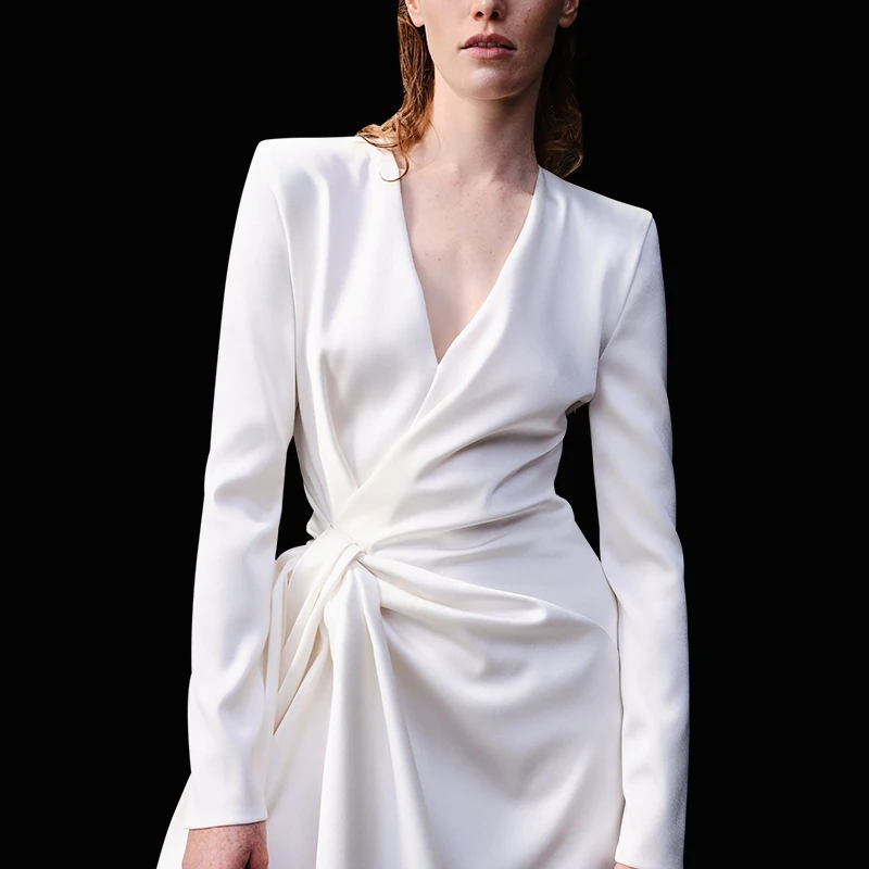 Ele White Ort Rock Design Schlankmachende, hohe Taille, knöchellang, asymmetrisch, Street Sle, Satin, lang, Sve V-Ne Dr