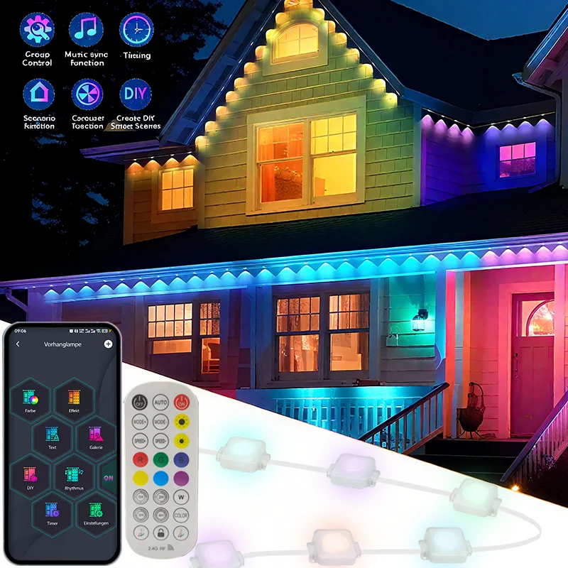 

Permanent Outdoor Lights RGB Eaves Lights Bluetooth IP67 Waterproof APP&Remote Control Music Sync Timer for Party Holiday Decor