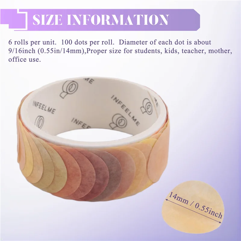 AED5-6 Roll Morandi Dots Washi Tape Dot Stickers Circle Dot Labels For DIY Decorative Diary Planner Scrapbooking Photo Ablums