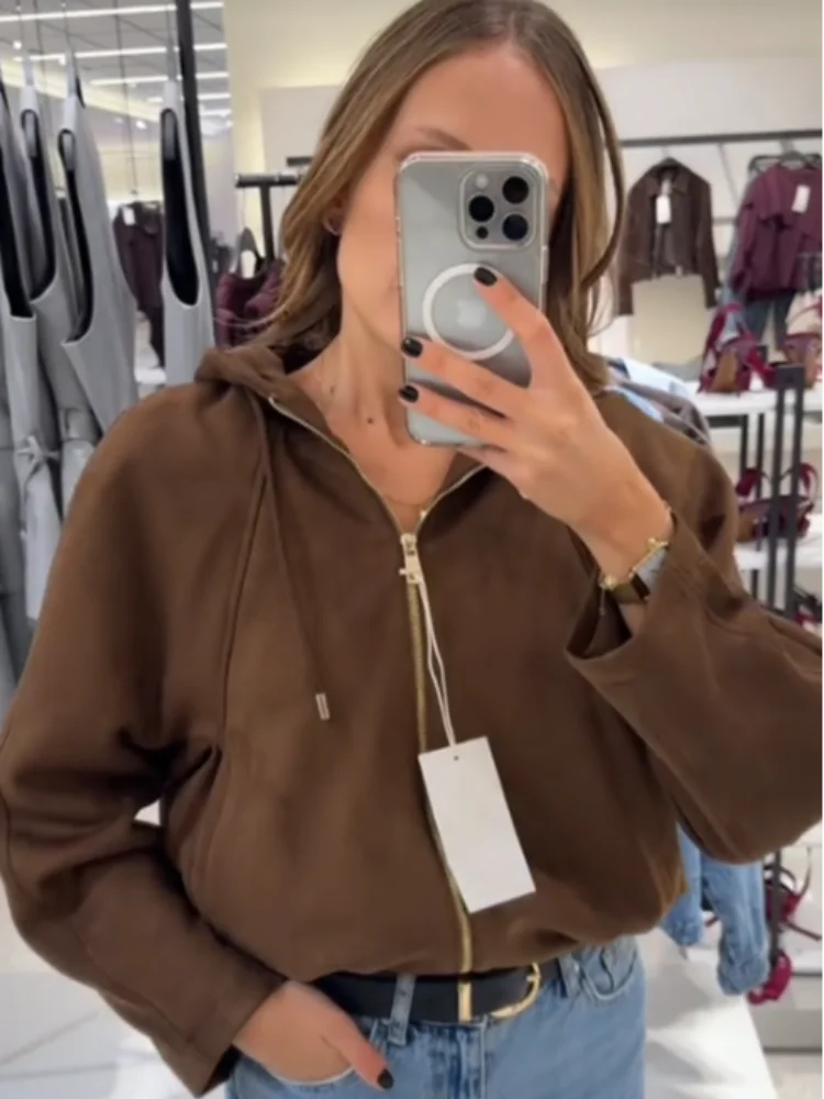 

Модное женское пальто с капюшоном, свободные однотонные женские куртки с карманами на молнии и шнурком, осень-зима 202, повседневная женская уличная верхняя одежда