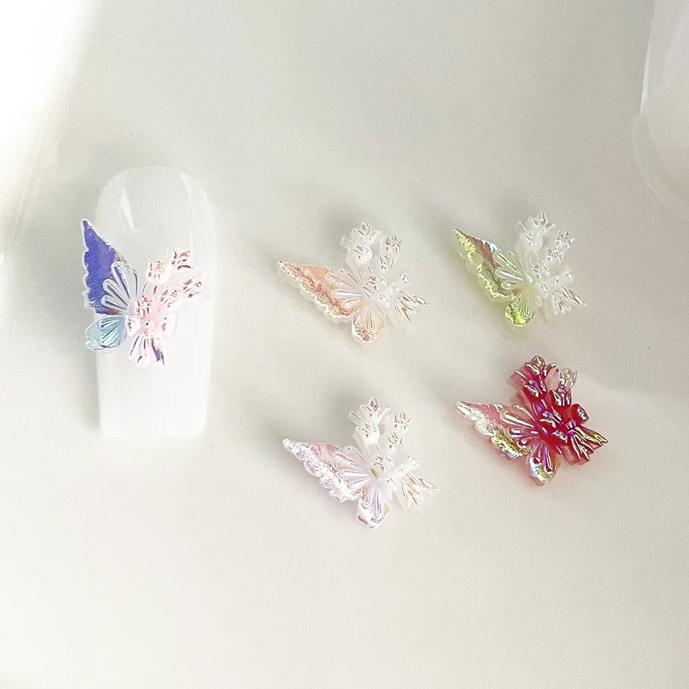 -Tran Floral Butterfly- Dazzling Aurora Butterfly Nail Jewelry Accessories Two-Format Tulip Camellia Wings Resin Ornament 404art