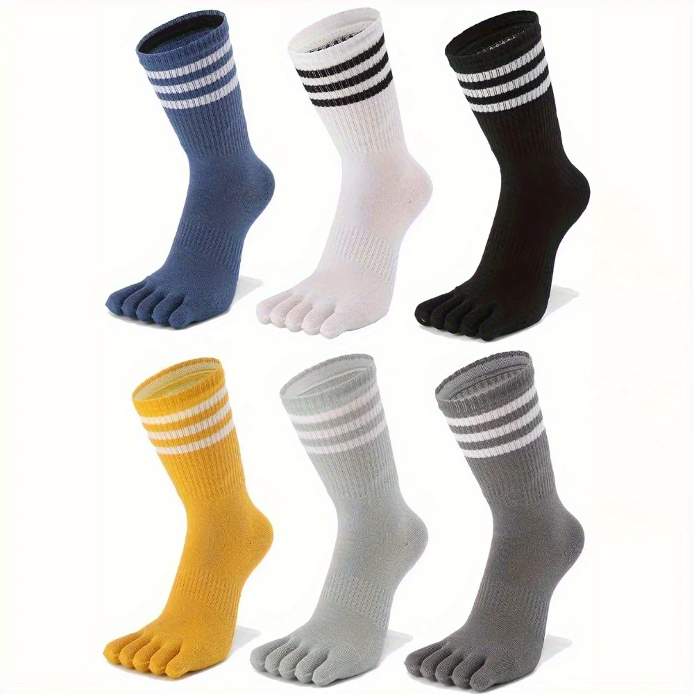 

6pairs Classic Striped Women Breathable Five-finger Socks for Sports Yoga Daily Wear