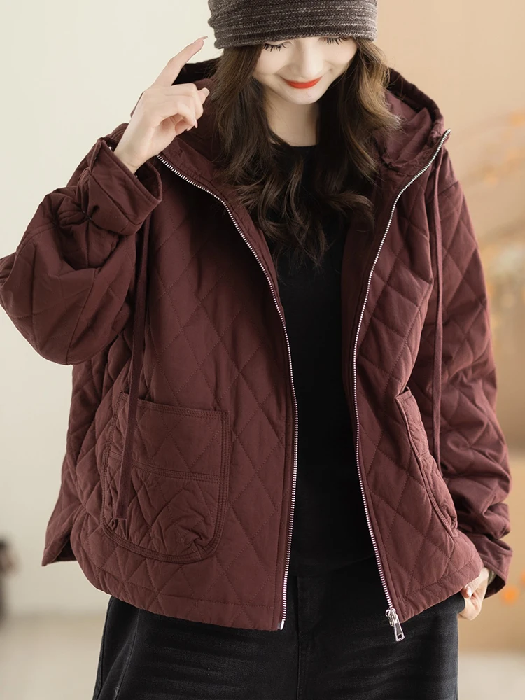 Amax LuluE 2026 Korean Fashion Hooded Parkas Winter Womens Vintage Thicken Padded Jackets Ladies Cotton Solid Leisure Warm Coats