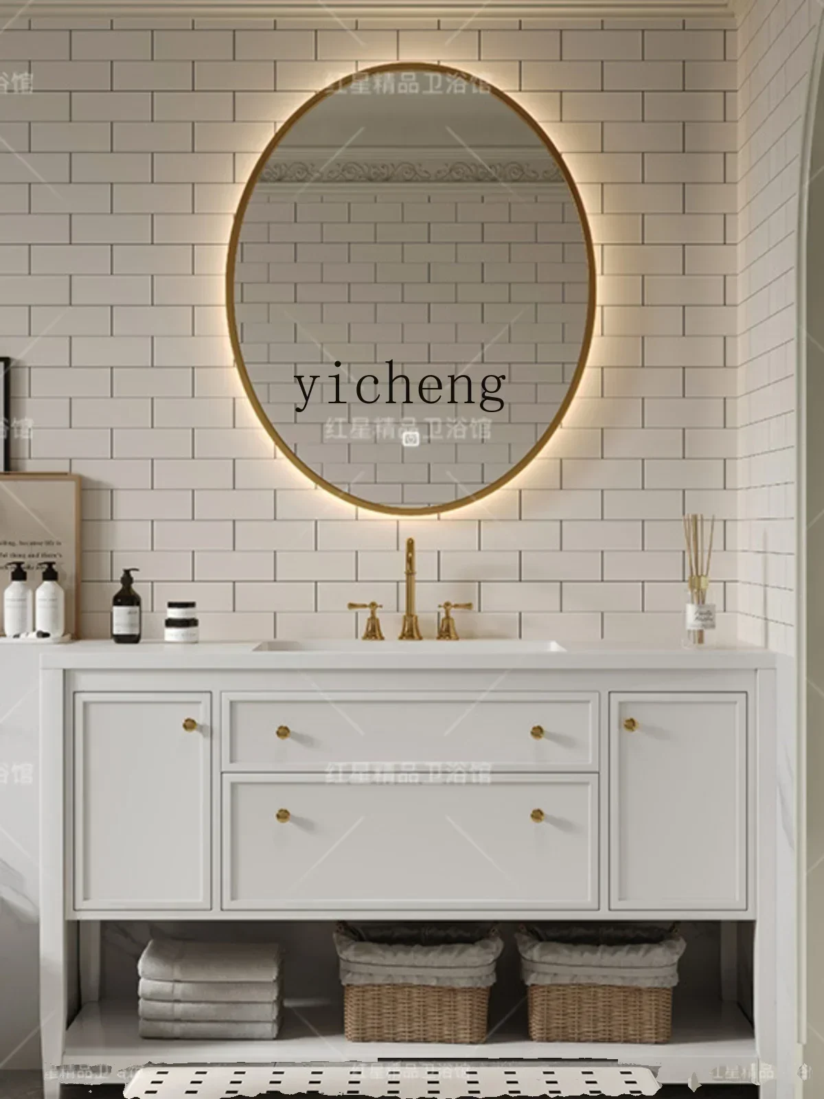 French solid wood paint floor-to-ceiling bathroom cabinet combination wash basin bathroom cabinet washstand