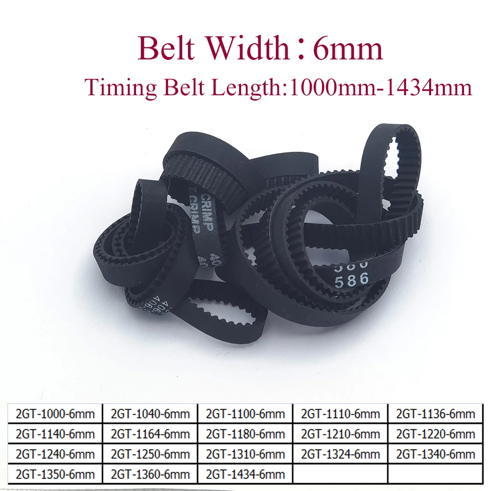 Printfly 2GT/GT2 Timing Belt 1000 1040 1100 1110 1136 1140 1164 1180 1210 1220 1240 1250 1310 1324 1340 1350 1360 1434 Width 6mm