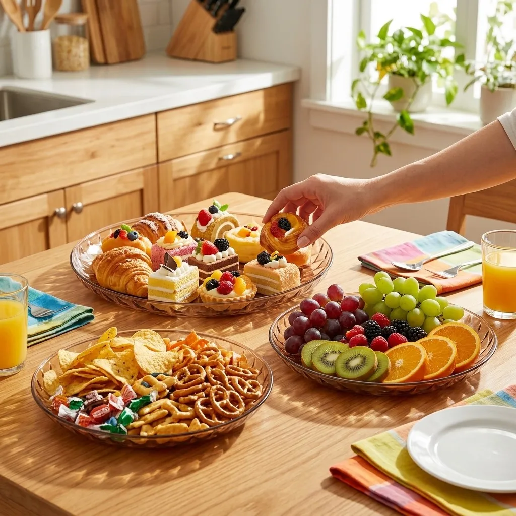 Round Clear Plastic Serving Tray Reusable Fruit Plate Snack Dish Dessert Serving Plates Tableware Home Kitchen Party Dishes