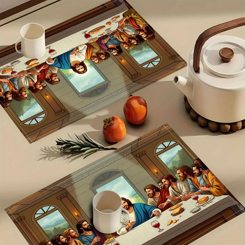The Last Supper Linen Placemats, Religious Figure Printed Table Mats, Household Dining Table Decor