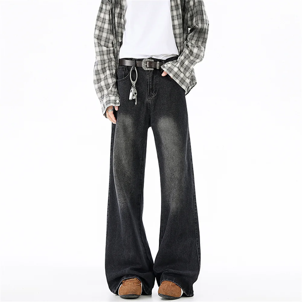 سراويل دينم غير رسمية مغسولة متعددة الجيوب واسعة الساق لخريف 2025 نمط جديد فضفاض غير رسمي ريترو مستقيم الساق سراويل طويلة للرجال #2