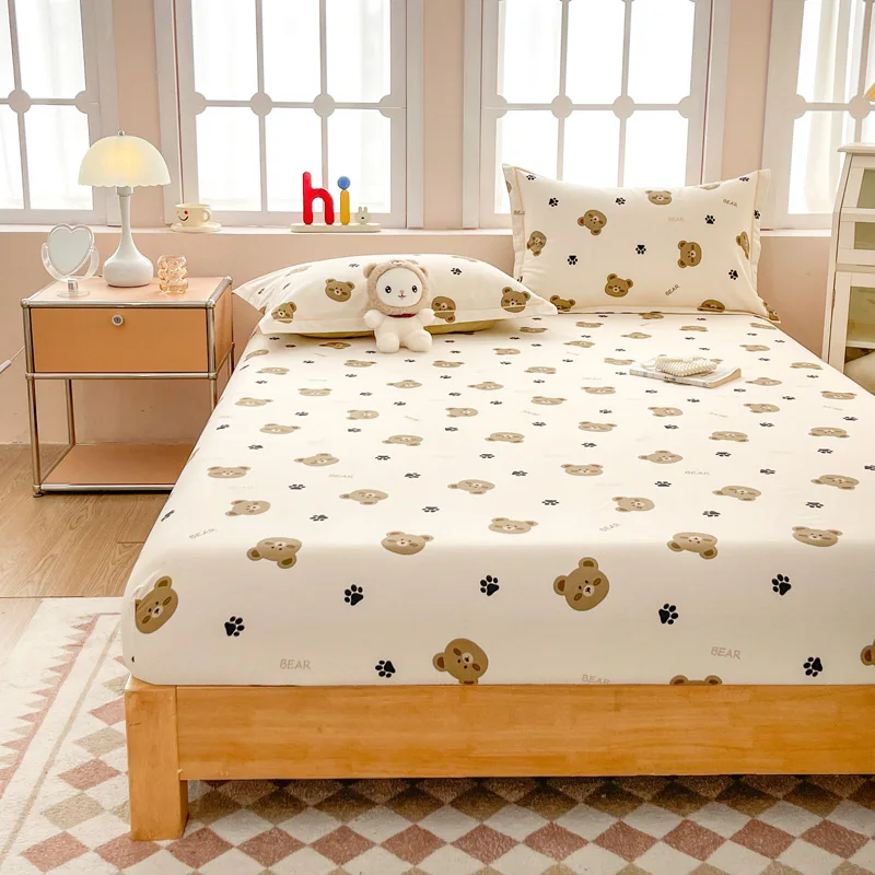 Cartoon Bear Fitted Sheet Set Lovely Animal Paw Bedding Sheet Kids Girls Boys Cotton Bed Sheets Color Home Dorm Mattress Cover