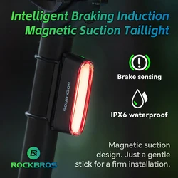 ROCKBROS Magnetic Front Rears Bicycle Light Type-c Bike Tail Rechargeable LED 7 Modes Intelligent Brake Sensor for Night Riding