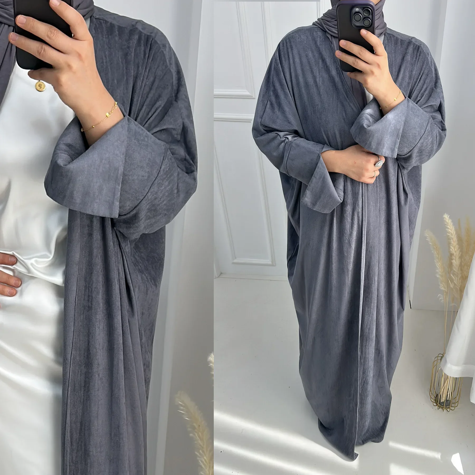 Kimono Abaya de terciopelo grueso para mujer, cárdigan musulmán, abrigo Eid abierto, ropa islámica de lujo de Dubái, caftán turco, Invierno