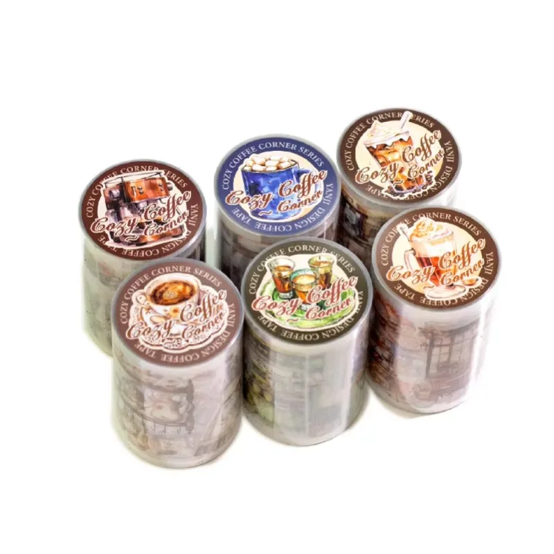 1 لفة PET Aquascape الشريط دافئ ركن القهوة الكتابة كتيب المواد الزخرفية ملصقات قاعدة الكولاج سجل القصاصات 60 مللي متر * 2 متر #5