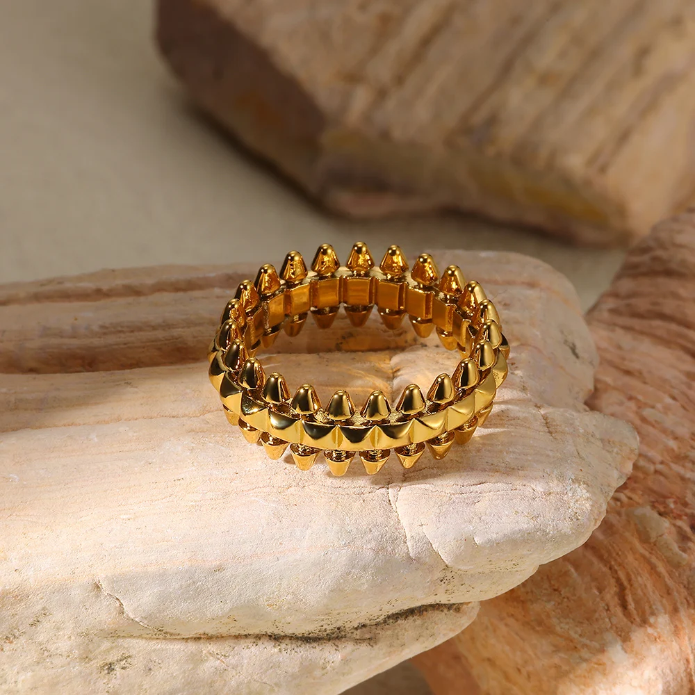 Vintage Bullet Rings for Women Gold Color Stainless Steel Geometric Rings Boho Jewelry Hip Hop Party Jewelry Gifts image 5