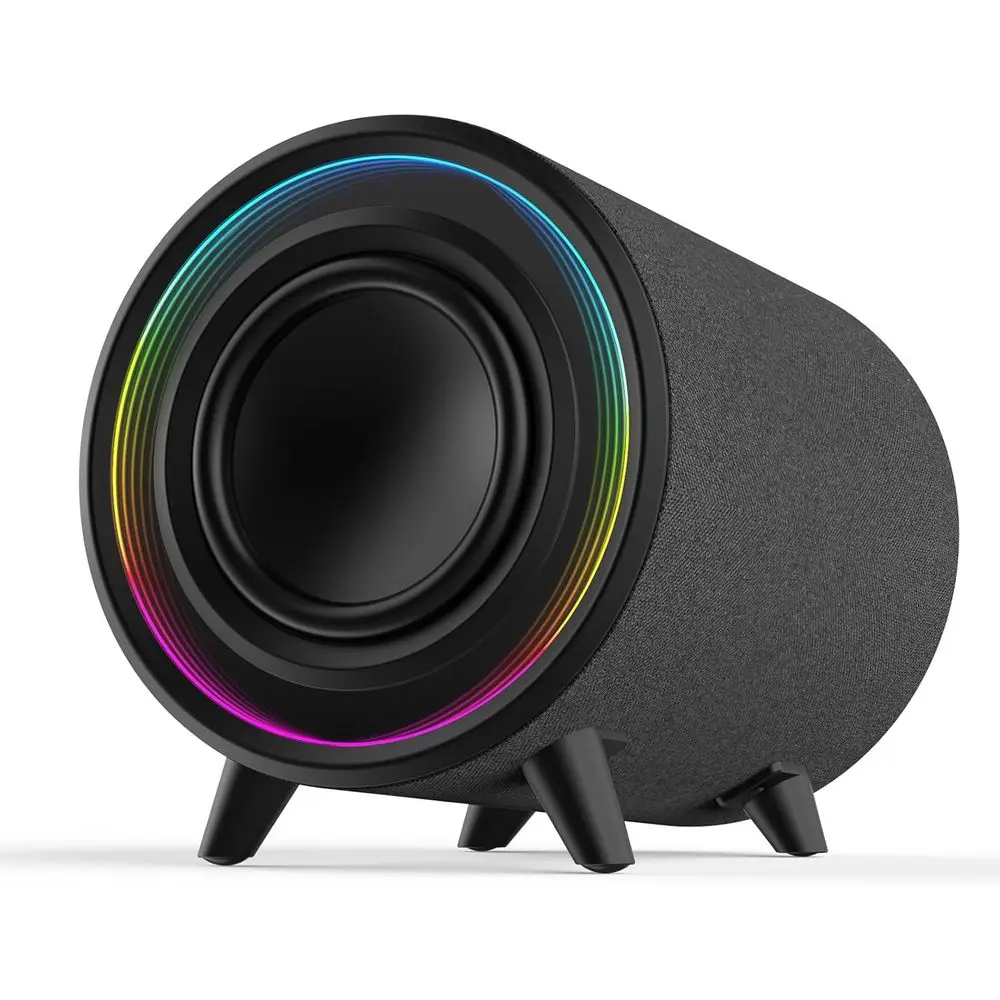 

Powered Subwooer, 100W Peak Sub with DSP, 6.5’’ Subs with Ininity Mirror - 3D Tunnel Light, 6 LED Home Theater Subwooers, 40Hz-2